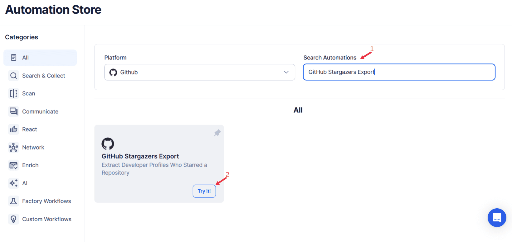 search-for-the-particular-github-automation